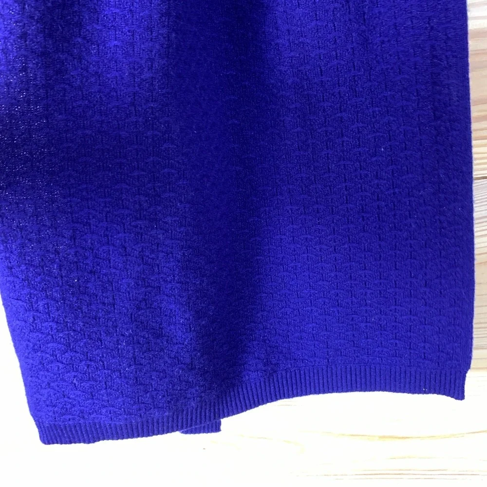 Qi Cashmere Scarf Bold Blue Woven Textured Ribbed Trim Luxury City‎ Travel 14x70 - Picture 4 of 10